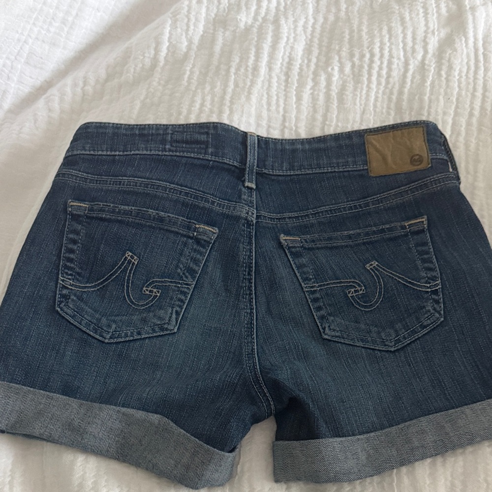 AG Adriano Goldschmied Dark Blue Rolled Hem Denim Shorts - Picture 3 of 3